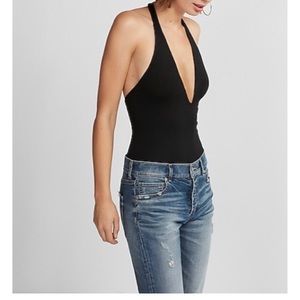 Express Deep V-Neck Halter Thong Bodysuit